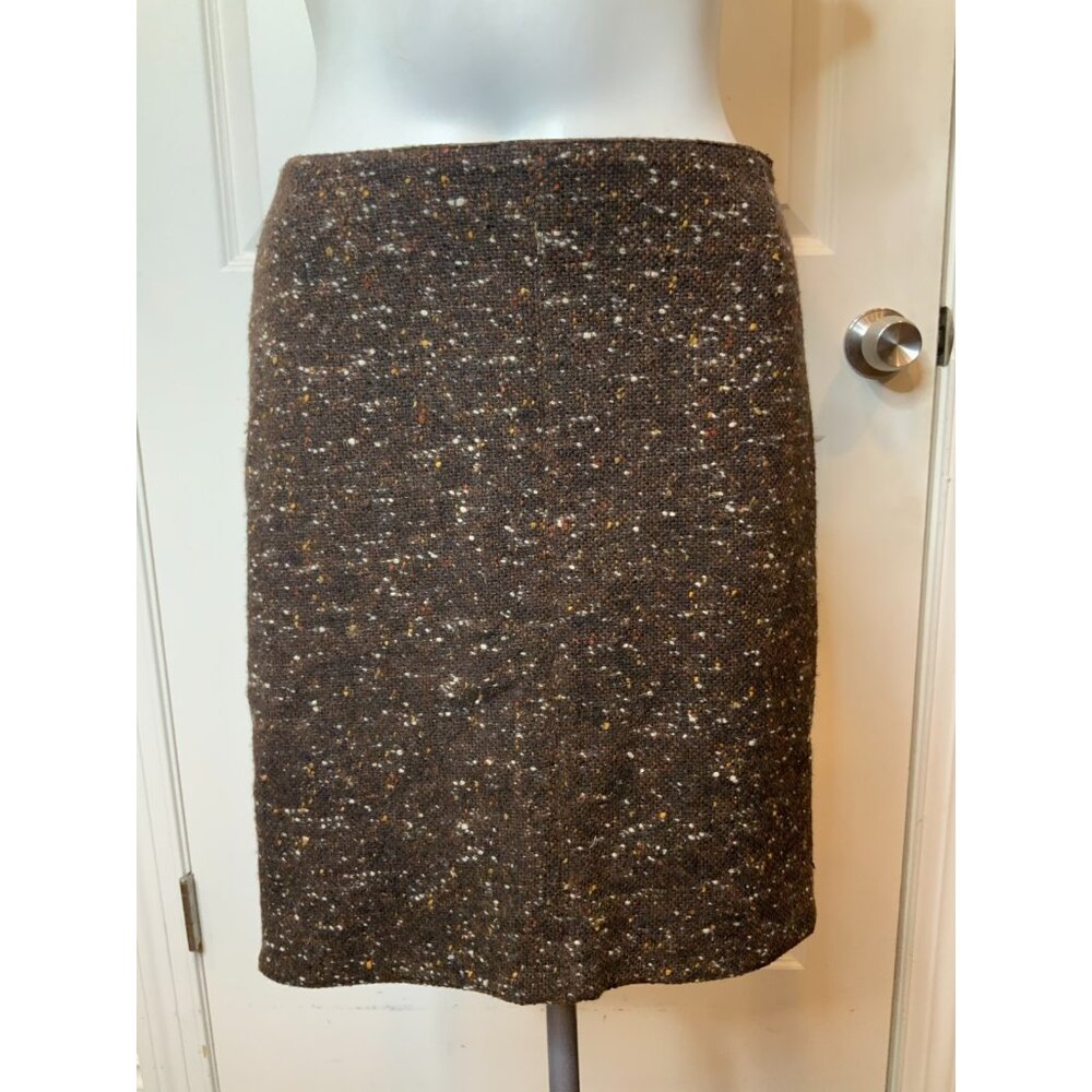 Christian Dior Boutique Brown Wool Tweed Short Pencil Skirt, Size 12